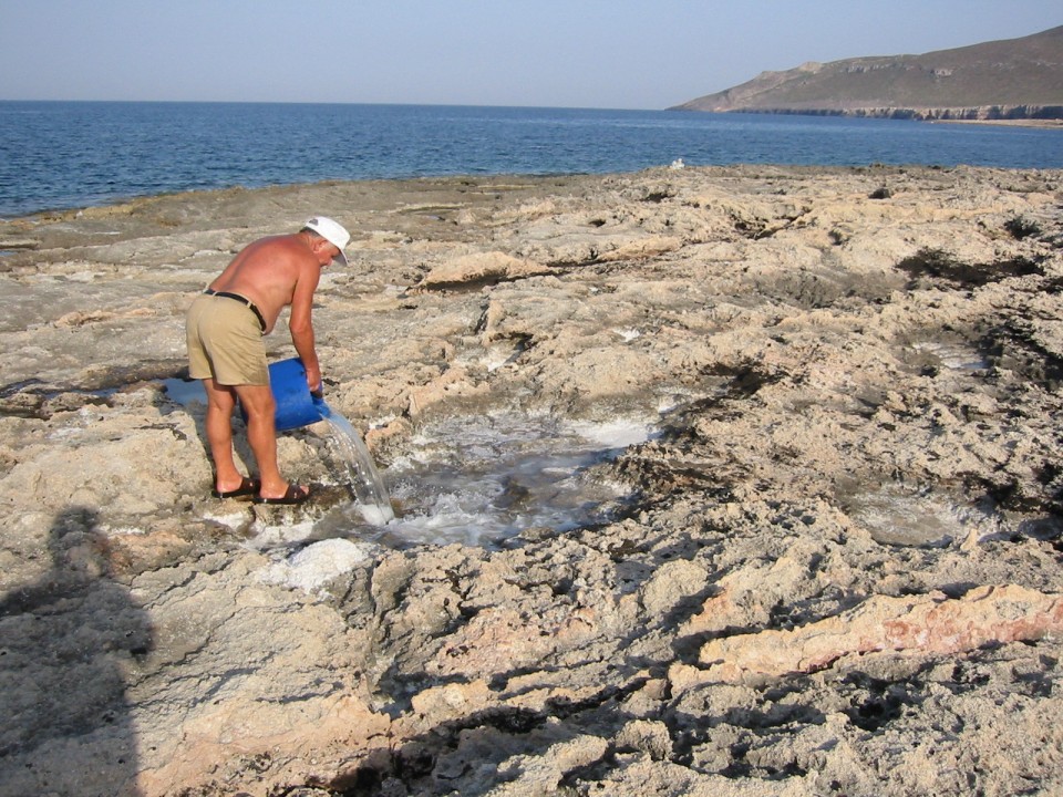 Diakofti filling salt pits with seawater Kythera 2002 photo