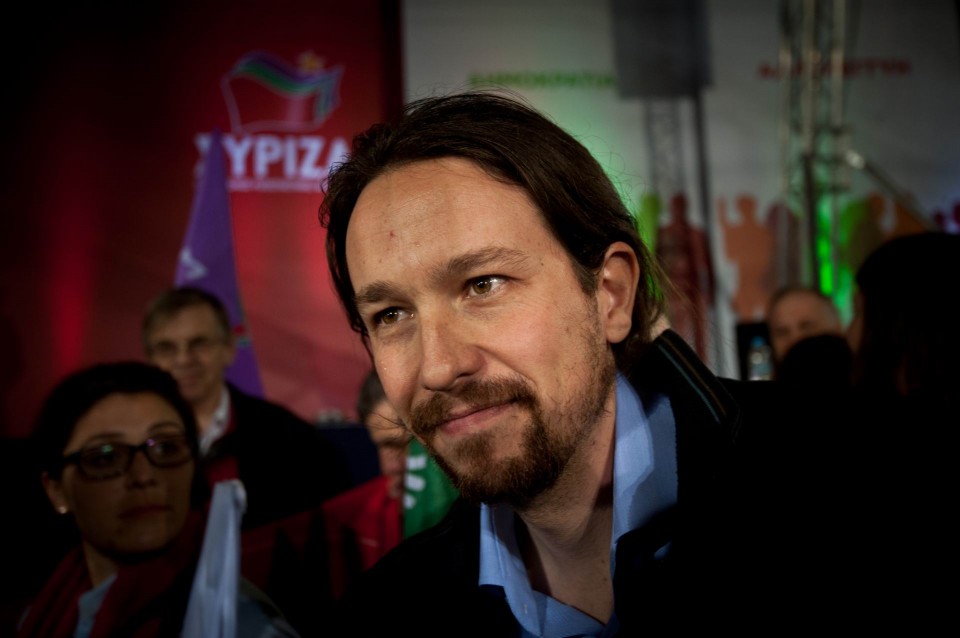 Ο πρόεδρος του Ισπανικού κόμματος Podemos Πάμπλο Ιγκλέσιας στην κεντρική προεκλογική συγκέντρωση του ΣΥΡΙΖΑ στην Ομόνοια την Πέμπτη 22 Ιανουαρίου 2015. φωτό: Αγγελος Χριστοφιλόπουλος