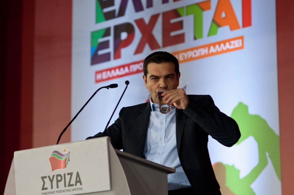 Ο Αλέξης Τσίπρας στην κεντρική προεκλογική συγκέντρωση του ΣΥΡΙΖΑ στην Ομόνοια την Πέμπτη 22 Ιανουαρίου 2015. φωτό: Αγγελος Χριστοφιλόπουλος