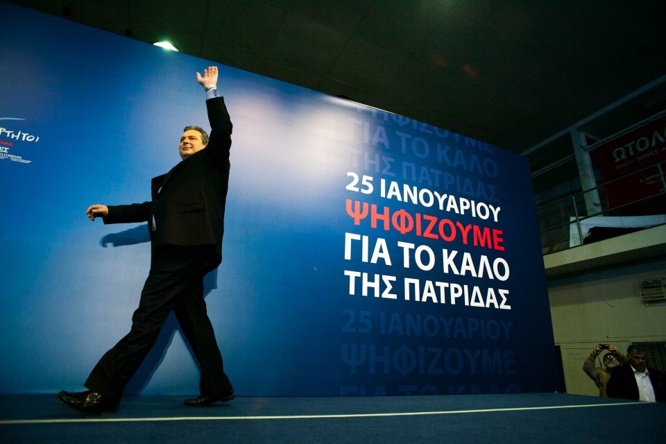 Ο Πάνος Καμμένος στην προεκλογική συγκέντρωση των ΑΝΕΛ στο ΚΥΒΕ Περιστερίου, Πέμπτη 22 Ιανουαρίου 2015. φωτο: Μιχάλης Παππάς