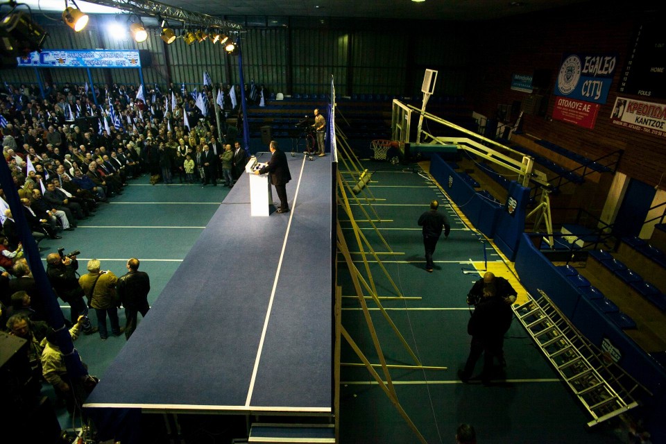 Προεκλογική συγκέντρωση των ΑΝΕΛ στο ΚΥΒΕ Περιστερίου, Πέμπτη 22 Ιανουαρίου 2015. φωτο: Μιχάλης Παππάς