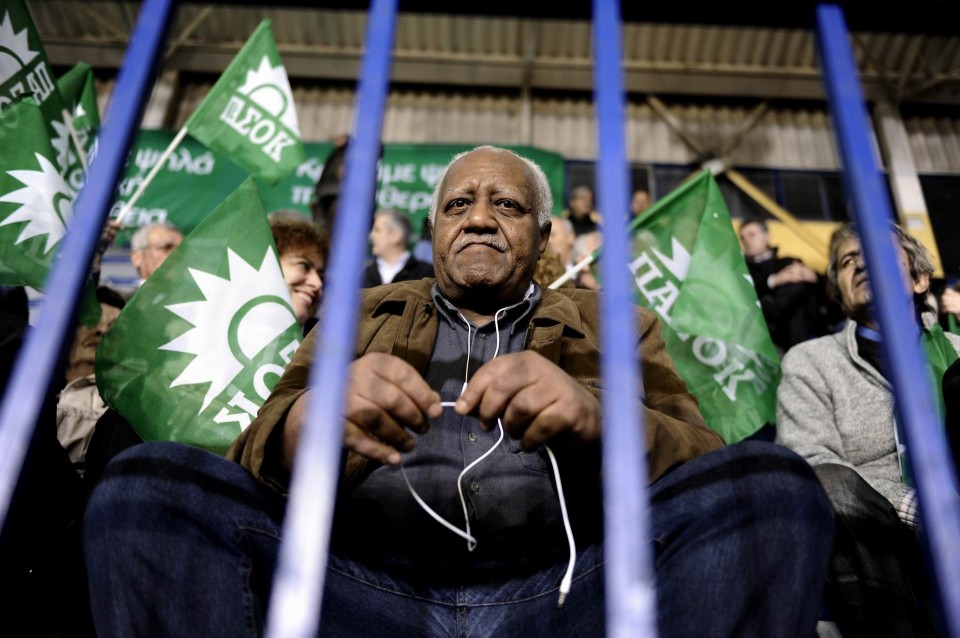 Ομιλία του Ευάγγελου Βενιζέλου στο γήπεδο Σπόρτινγκ. Αγγελική Κορωναίου / Fosphotos