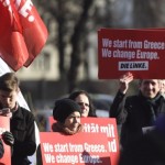 Διαδήλωση έξω από το χώρο που γίνεται η συνάντηση Σόιμπλε, Βαρουφάκη