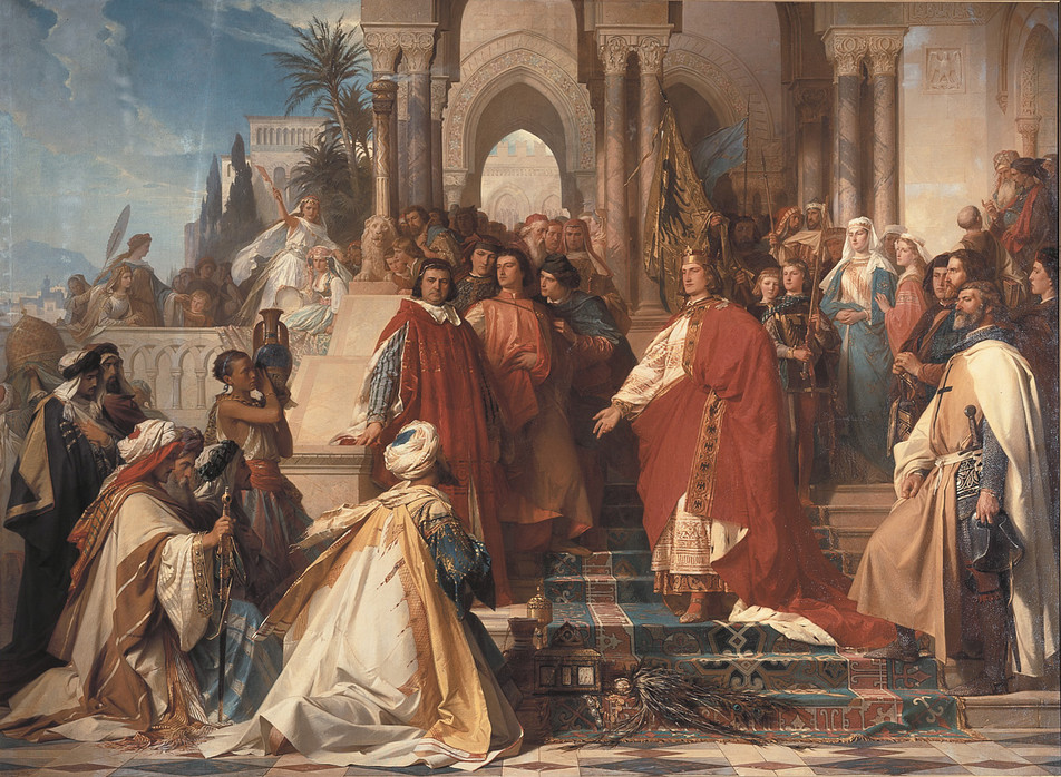 Ο αυτοκράτορας Φρίντριχ ο 2ος στο Παλέρμο - Πίνακας τπυ Άρτουρ Γκέοργκ φον Ράμπεργκ (1865).