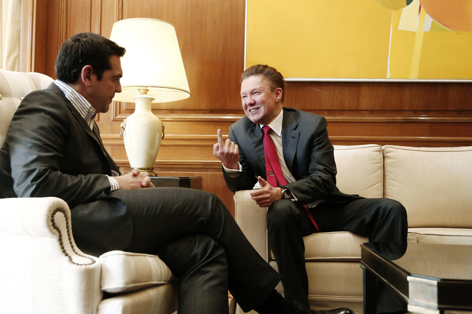 Ο Αλέξης Τσίπρας στη συνάντησή του με τον επικεφαλής της Gazprom Αλεξέι Μίλερ.