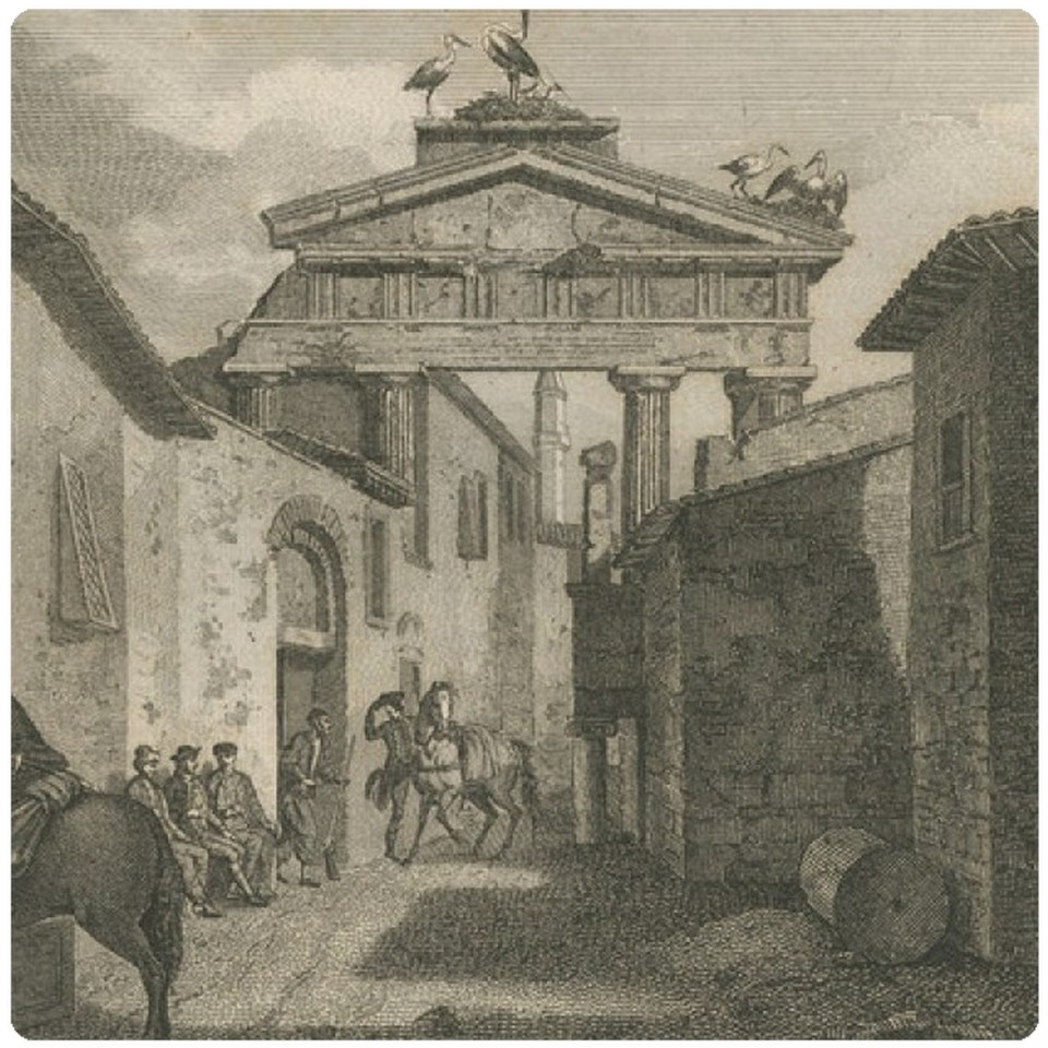 Η κρήνη στην Παζαρόπορτα, χαλκογραφία του James ‘Athenian’ Stuart (1762)