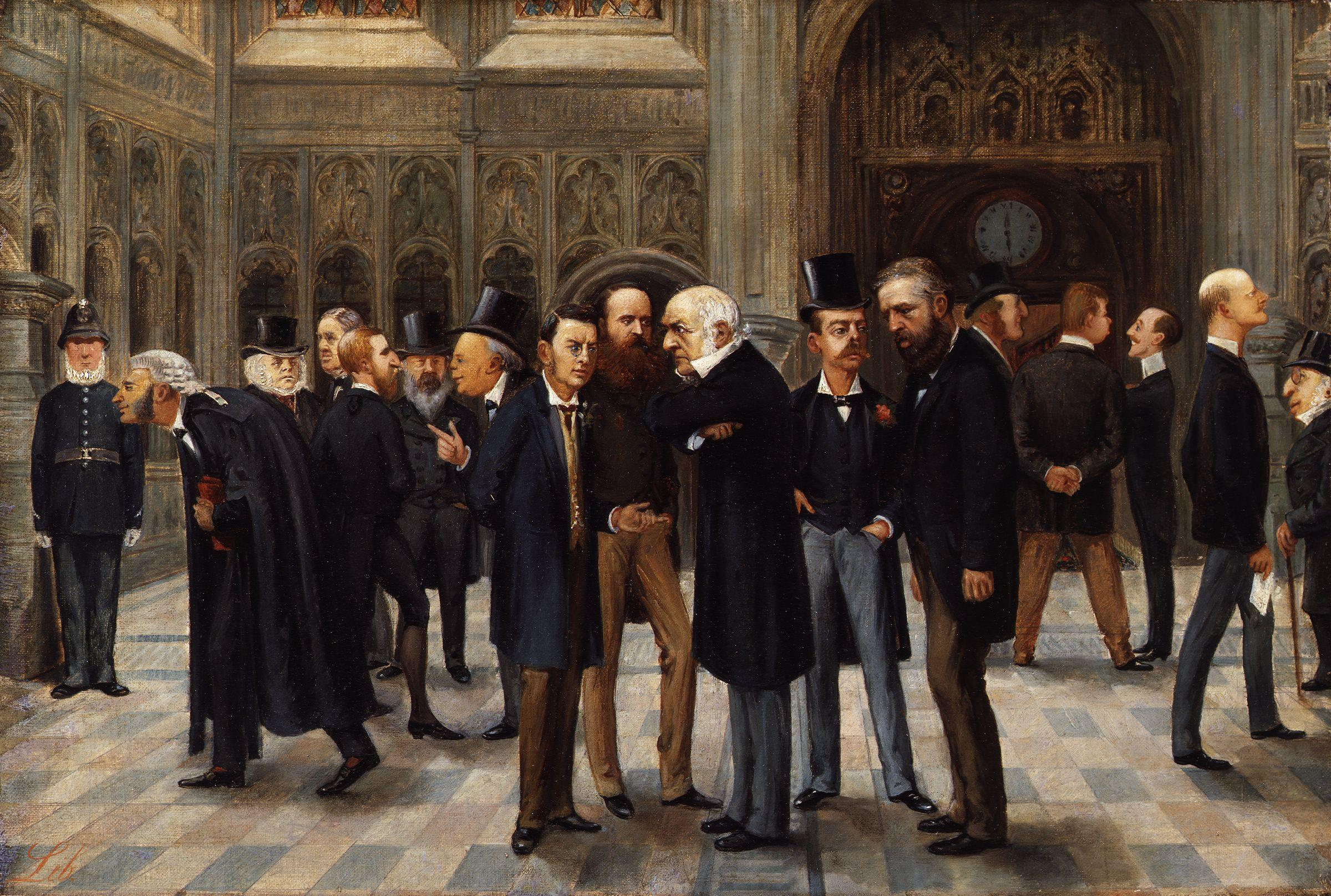 Το λόμπι της Βουλής των Κοινοτήτων. Πίνακας του Λιμπόριο Πρόσπερι (1886).