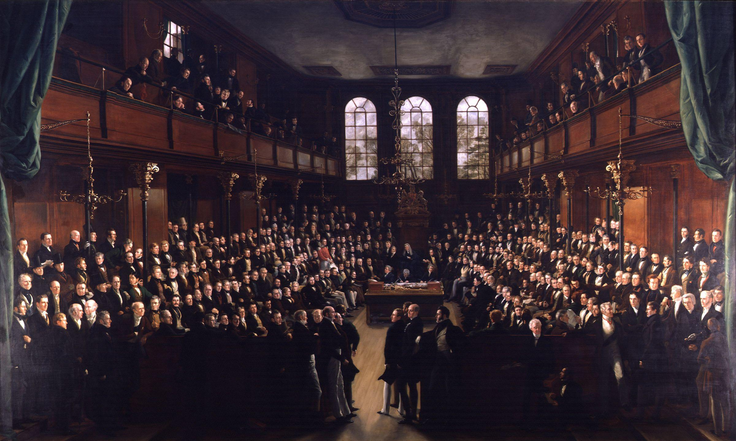 Η Βουλή των Κοινοτήτων σε συνεδρίαση. Έργο του Τζόρτζ Χάιτερ (1833).