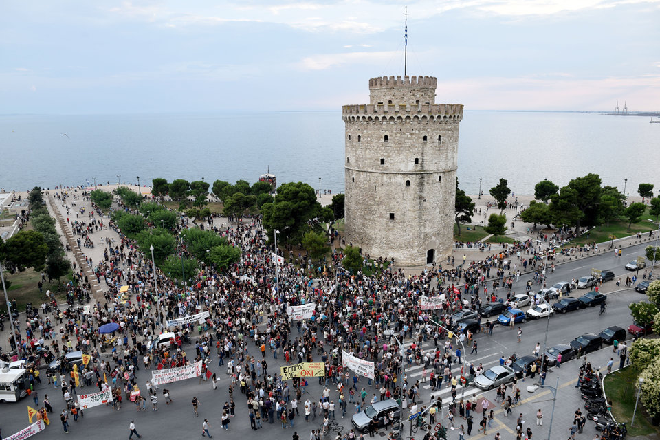 Στιγμιότυπο από τη συγκέντρωση του «ΟΧΙ» στη Θεσσαλονίκη.