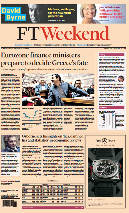 FT: «Οι Υπουργοί οικονομικών της Ευρωζώνης ετοιμάζονται να αποφασίσουν την μοίρα της Ελλάδας»