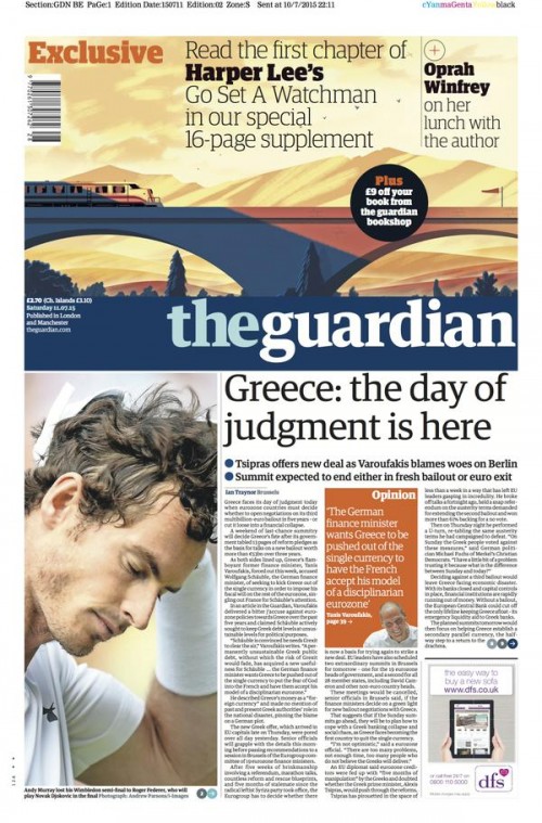 Το εξώφυλλο της Guardian για την Ελλάδα
