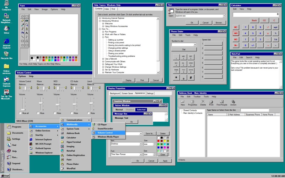 Η πρώτη έκδοση του πλήκτρου Start (σε μια οθόνη με πολύ πολύ μεγαλύτερη ανάλυση απ' αυτές της εποχής), έτσι όπως πέρασε στα Windows 95, τα πρώτα Windows που υιοθέτησαν το περιβάλλον εργασίας έτσι όπως το γνωρίζουμε σήμερα.