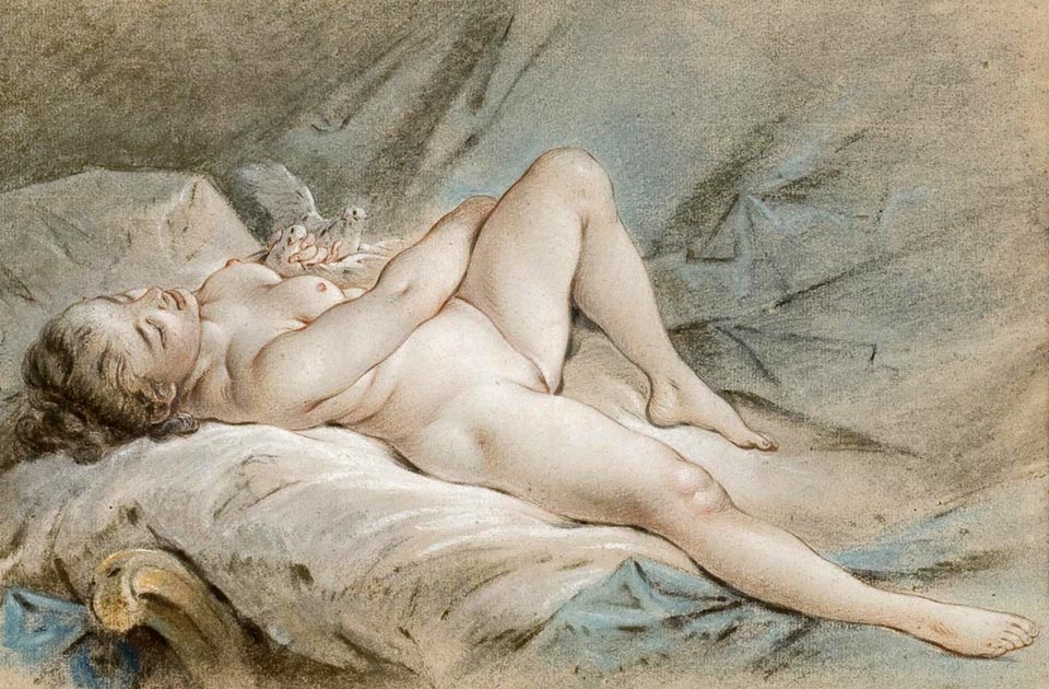 Venus playing with two doves, François Boucher
