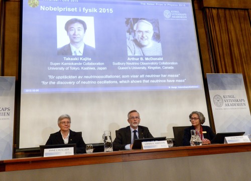 Βραβείο Νομπέλ Φυσικής 2015 στους Τακαάκι Καγίτα και Αρθουρ ΜακΝτόναλντ για την μάζα των νετρίνων
