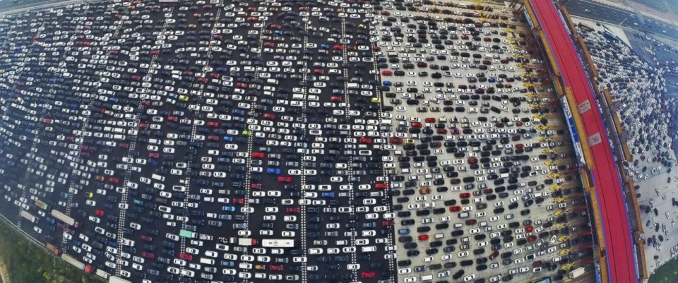 popaganda 50 lane china traffic jam