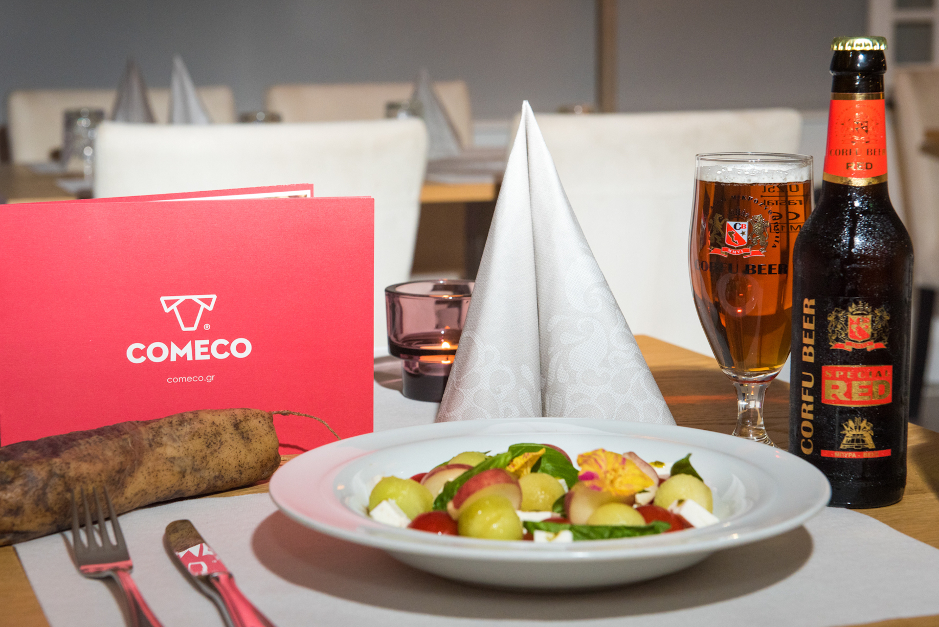Corfu Beer & Αλλαντικά Comeco  και η σαλάτα με νούμπουλο και πεπόνι