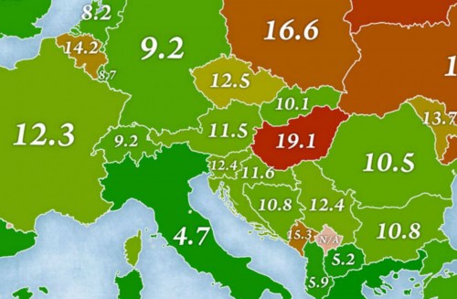 Ένας χάρτης της Ευρώπης ανάλογα με τα ποσοστά αυτοκτονιών σε κάθε χώρα