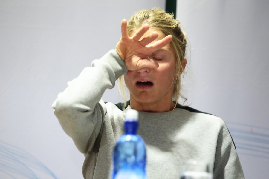 epa05583346 Norway's three-time Olympic cross-country skiing medalist Therese Johaug reacts during a press conference in Oslo, Norway, 13 October 2016. The Norwegian Ski Federation announced that Johaug tested positive for a banned substance contained in a sun cream. The federation confirmed that Johaug tested positive for the steroid clostebol in Italy in August 2016.  EPA/HAKON MOSVOLD LARSEN NORWAY OUT