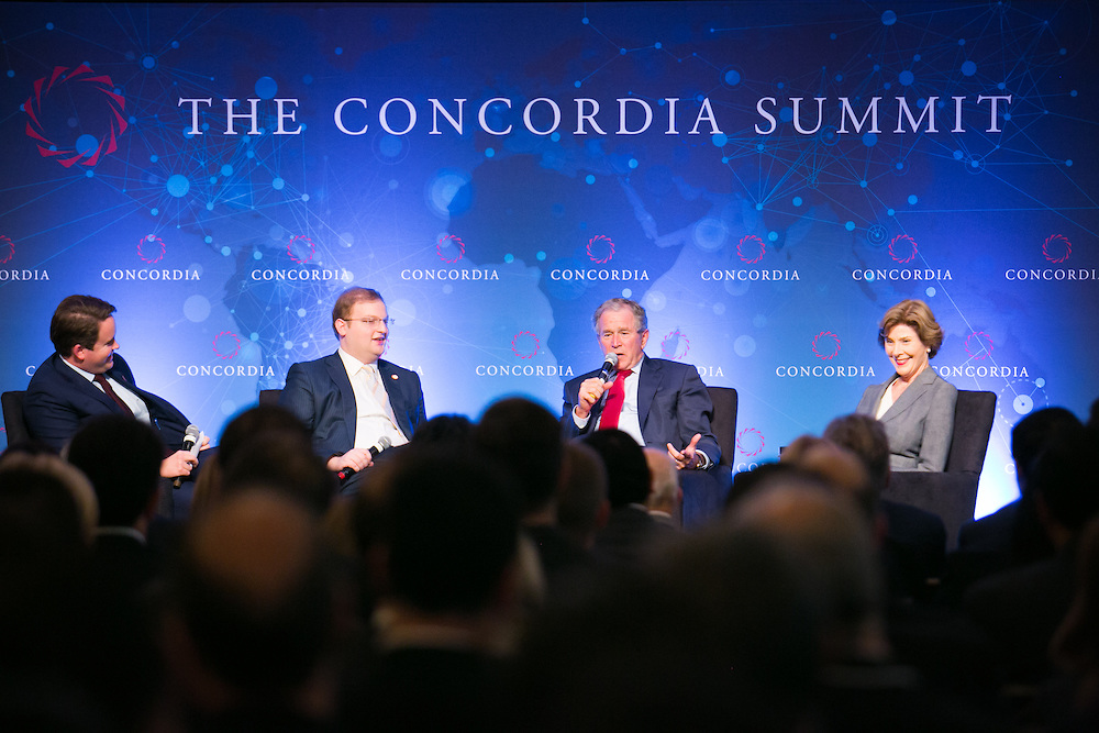 A Conversation with Former President George W. Bush and First Lady Laura Bush Ambassador John D. Negroponte Nicholas M. Logothetis Matthew A. Swift on September 30, 2014. Photo by Rachel LaCour Neisen