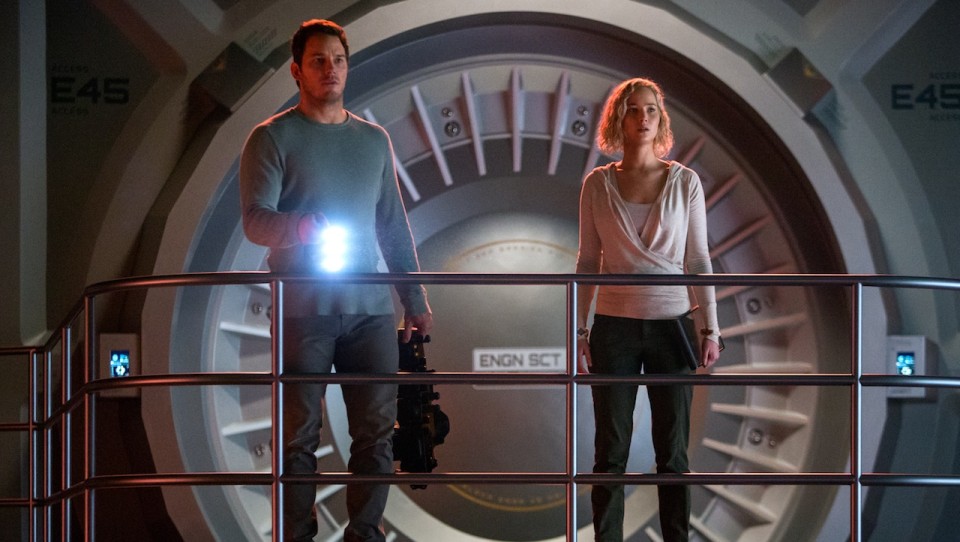 Red alert on the Avalon for Jim (CHRIS PRATT) and Aurora (JENNIFER LAWRENCE) in Columbia Pictures' PASSENGERS.