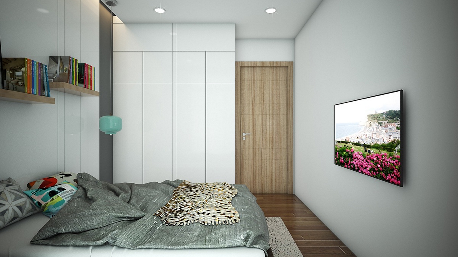 bedroom-white-closets-light-wood-door