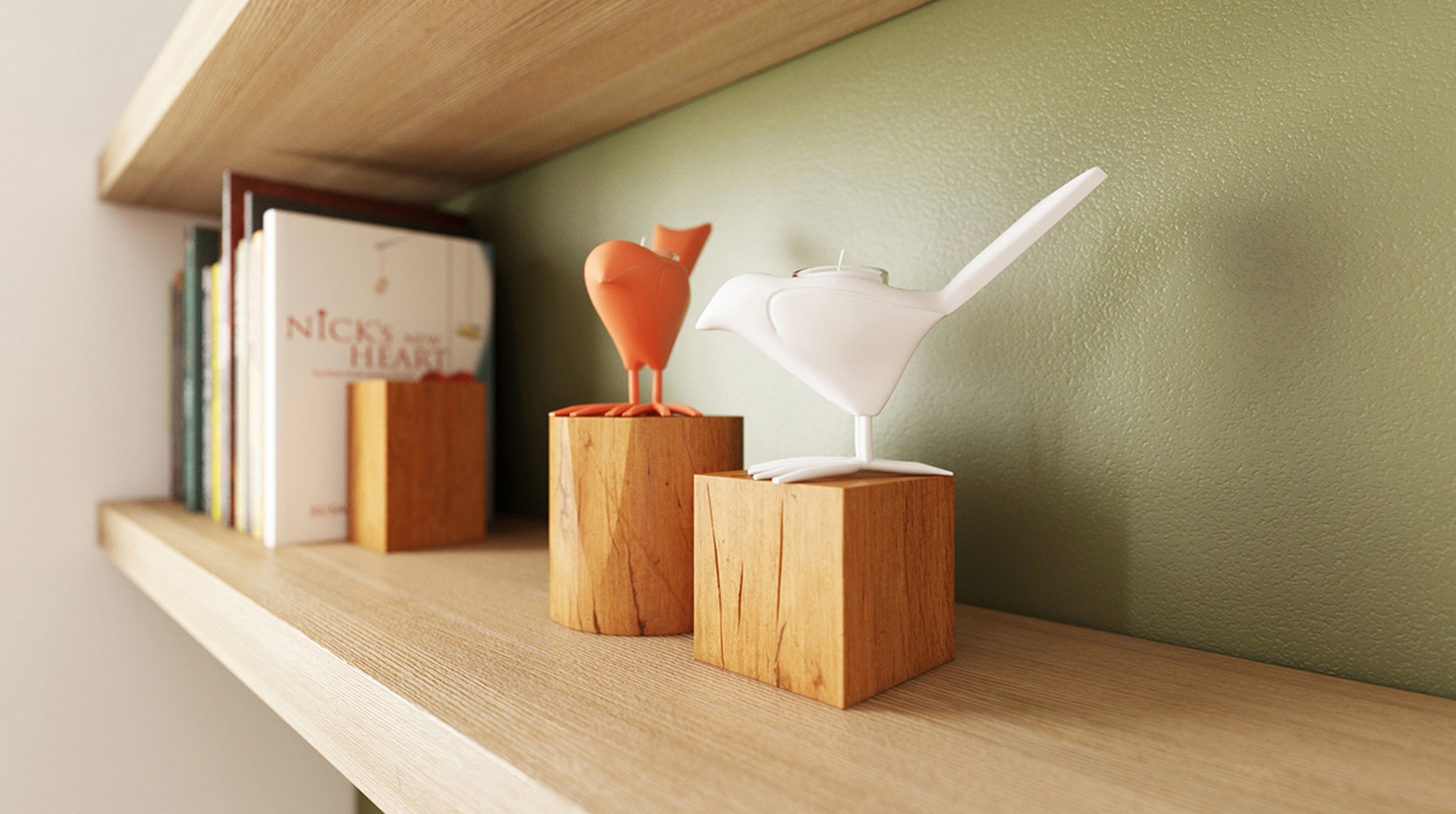 bird-statues-green-wall