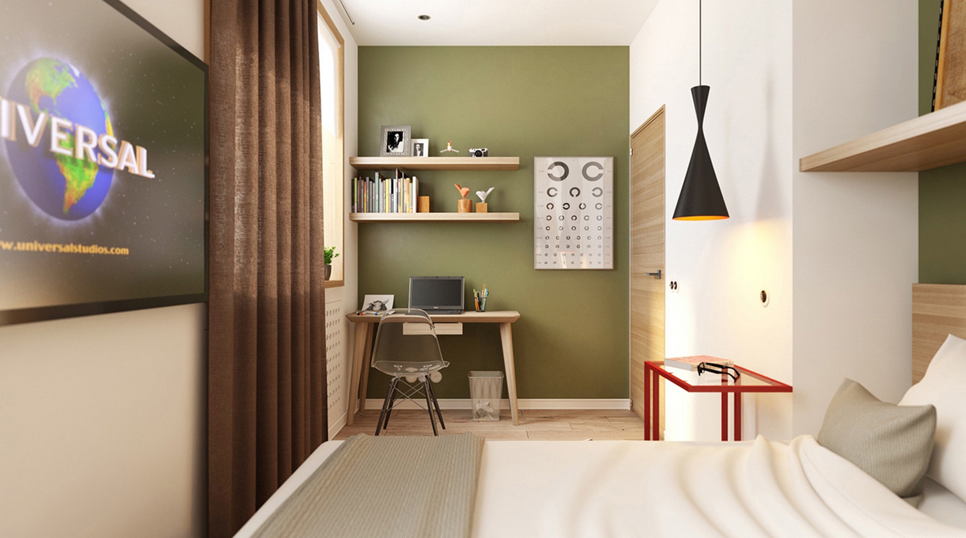 green-wall-bedroom-office