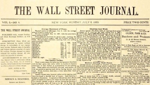 Στις 8 Ιουλίου του 1889 εκδίδεται το πρώτο φύλλο της εφημερίδας «The Wall Street Journal»