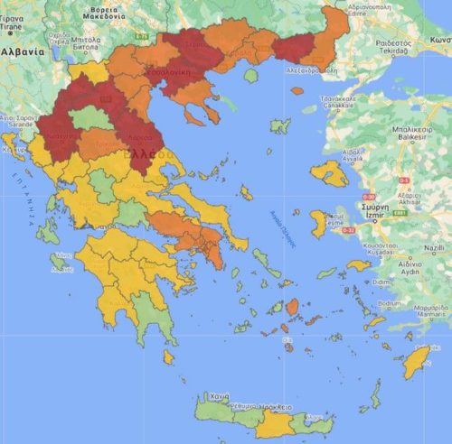 Κορωνοϊός: 14 περιοχές αλλάζουν χρώμα στην Ελλάδα στο χάρτη υγειονομικής ασφάλειας