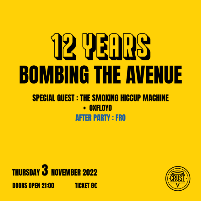 Οι Bombing The Avenue γιορτάζουν τα 12 χρόνια τους με ένα μεγάλο live στο υπόγειο της Crust