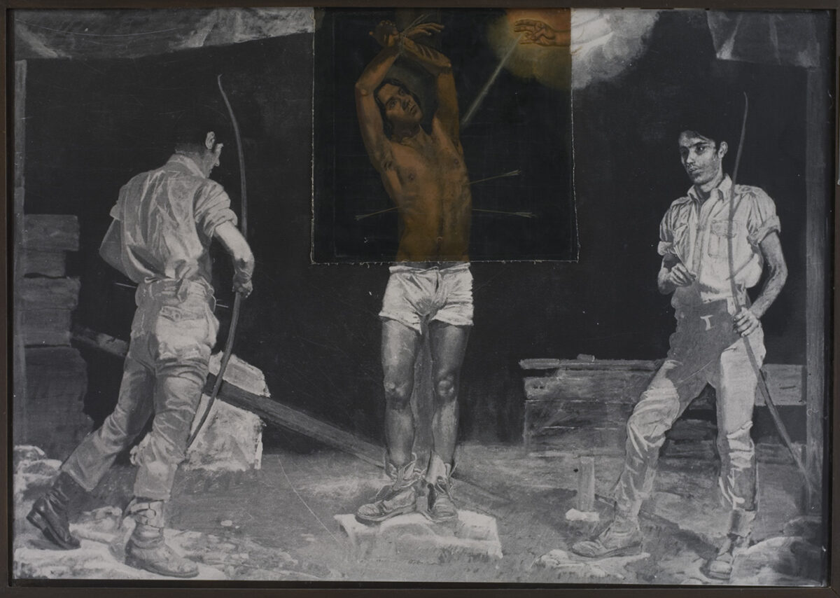 Ο Άγιος Σεβαστιανός, 1970 Λάδι σε πανί (έργο κολλημένο πάνω σε φωτογραφία) 91,5 x 128,5 εκ., Ίδρυμα Γιάννη Τσαρούχη