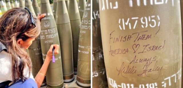 Νίκι Χέιλι: Φωτογραφίζεται καθώς γράφει προκλητικά «αποτελειώστε τους» σε ισραηλινή οβίδα