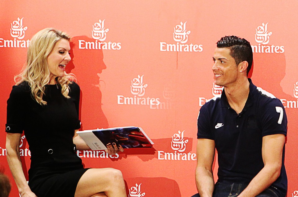 Emirates Global Ambassador Cristiano Ronaldo being interviewed by Rhiannon Jones of Real Madrid TV