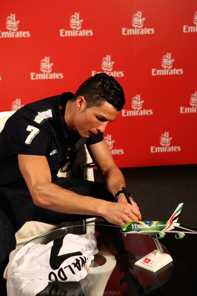 Emirates Global Ambassador Cristiano Ronaldo signing Emirates plane