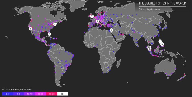Οι 100 πόλεις στον κόσμο με τα περισσότερα selfies